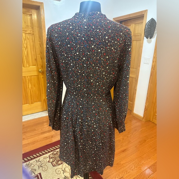 Madewell multicolor A-line star night print Dress with Bishop Sleeves 💯 Silk - Picture 11 of 15